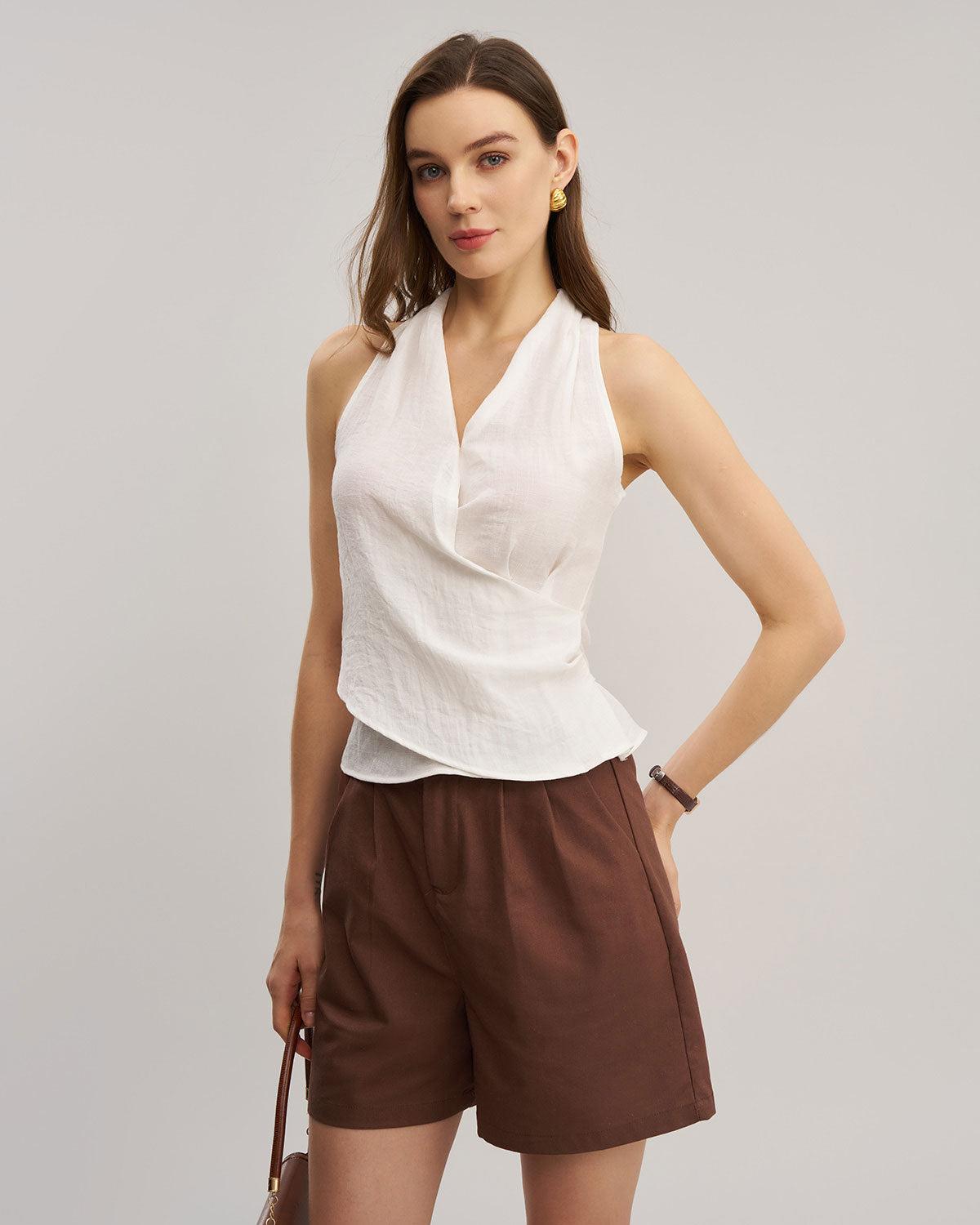 Brown Elastic Waist Pocket Shorts Product Image