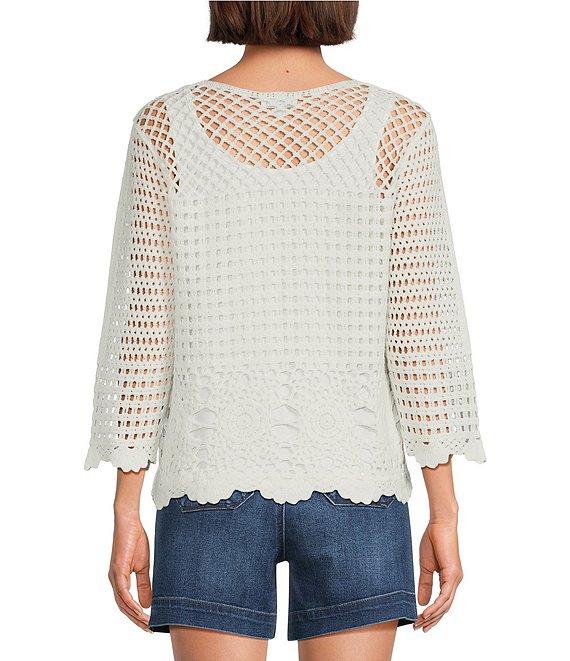 Westbound Petite Size 3/4 Sleeve Crochet Top Product Image