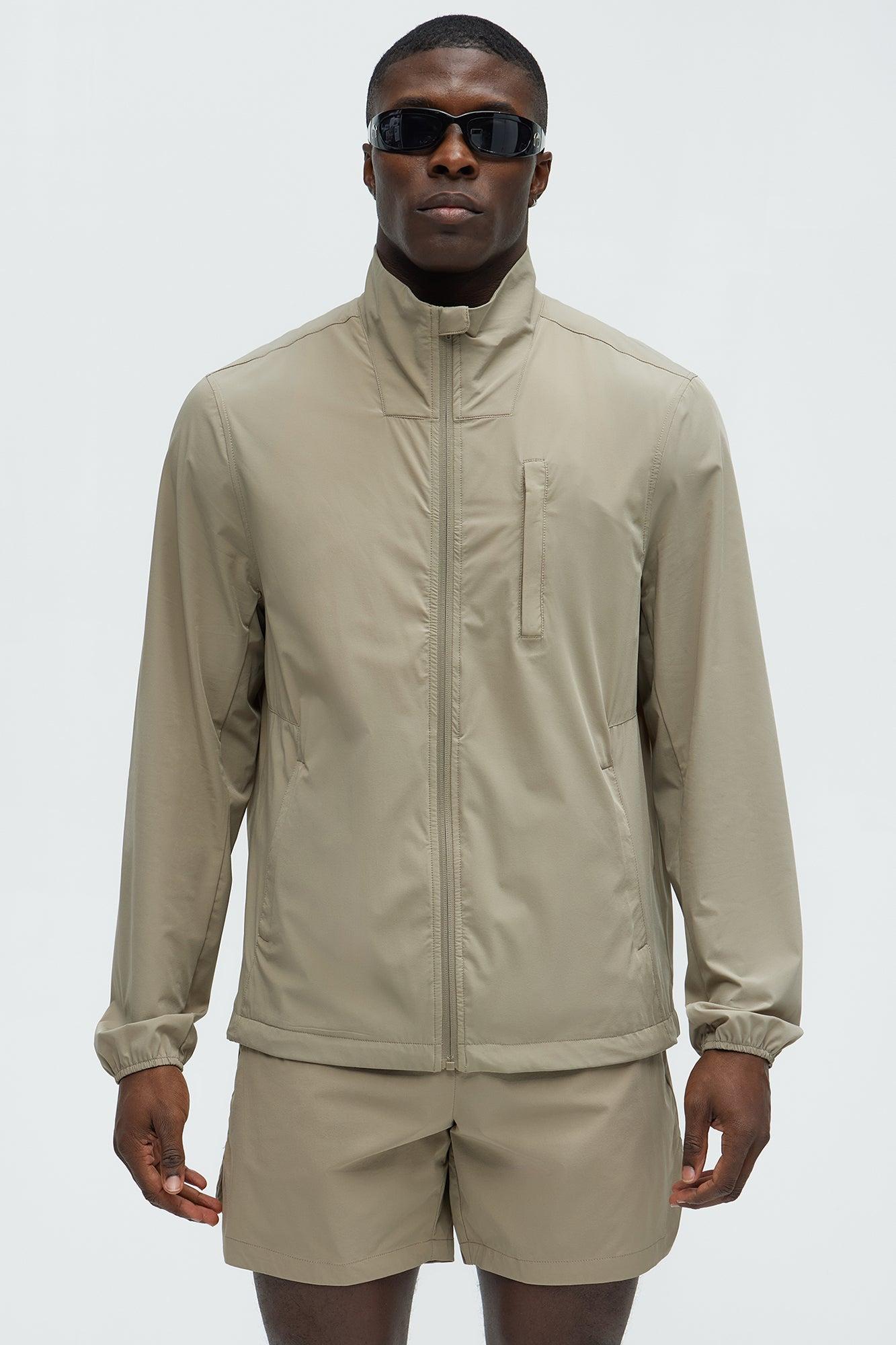 Lightweight Stretch Running Windbreaker Jacket - Taupe Product Image