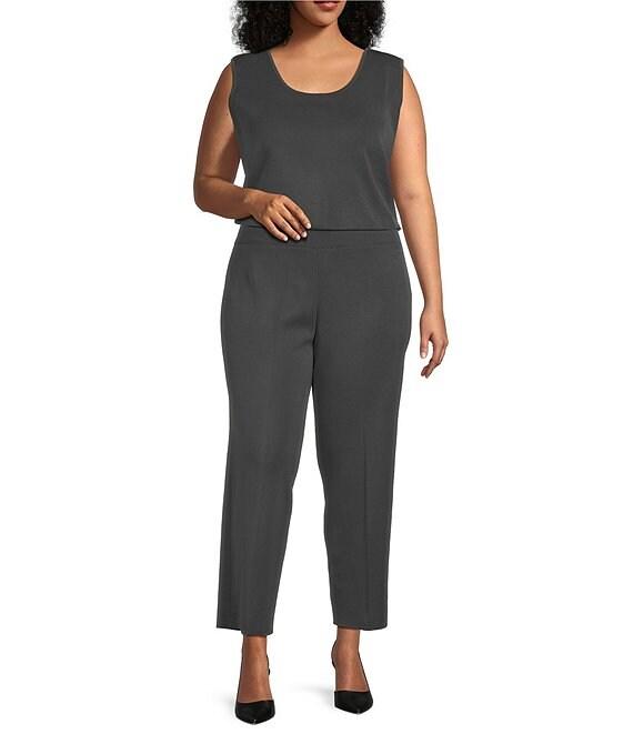 Ming Wang Plus Woven Slim Straight Leg Elastic Waist Cropped Pull-On Pants Product Image