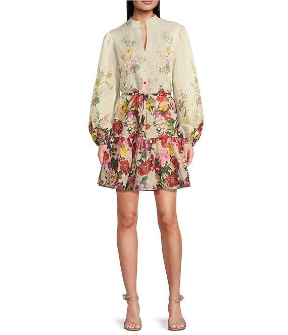 Alex Marie Lorenza Floral Organza Long Sleeve Button Front Dress Product Image