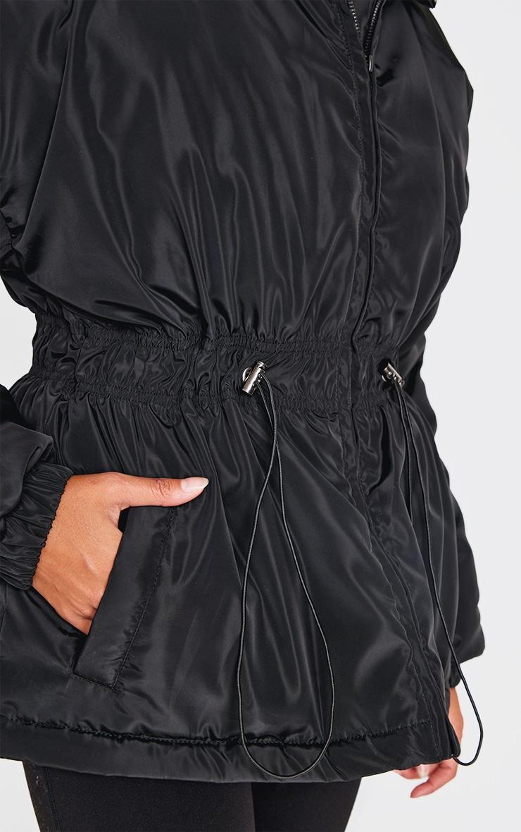  Black Cinched Waist Padded Jacket Product Image
