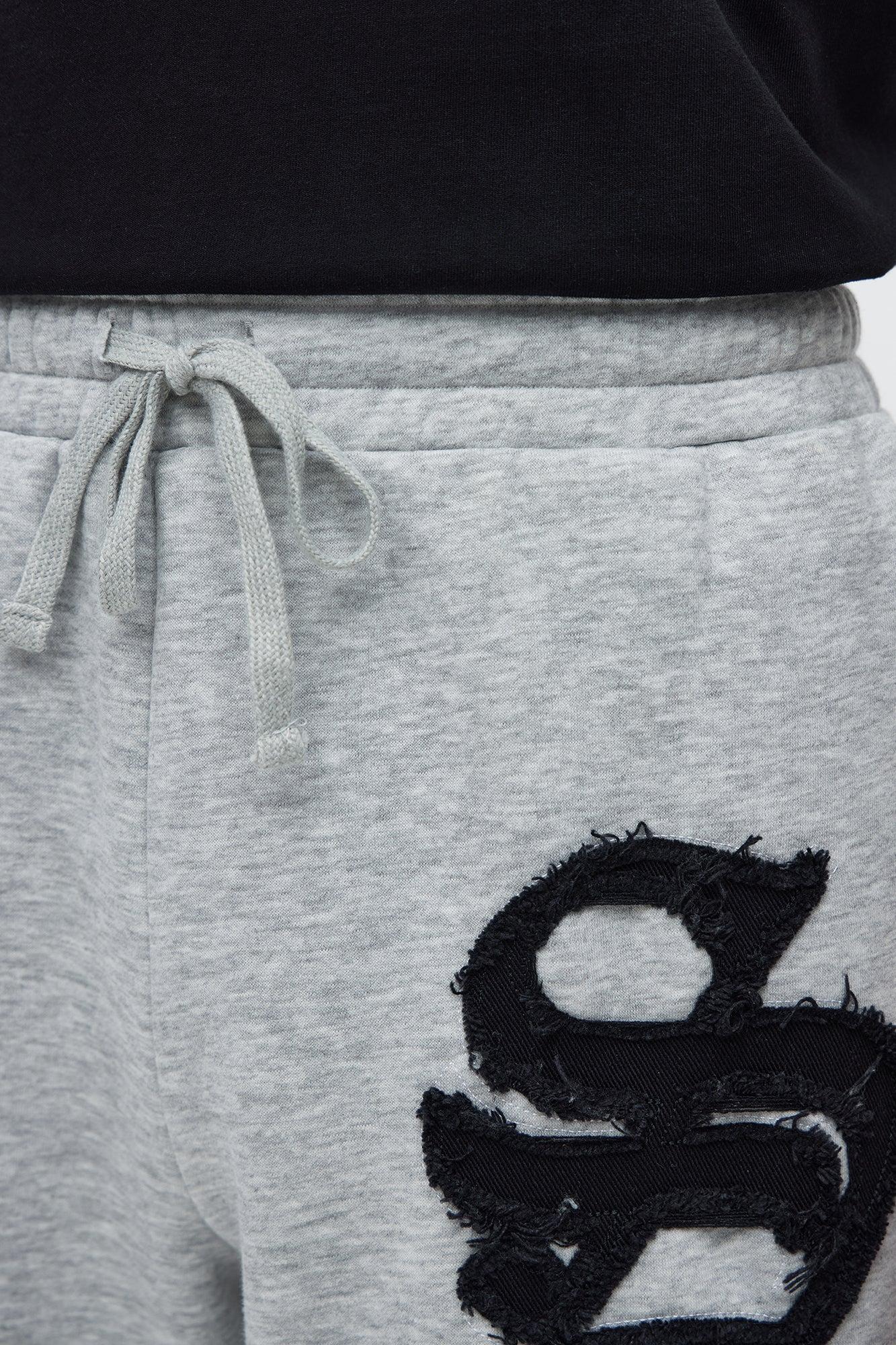 Tyson Relaxed Frayed Patch Sweatshorts - Heather Grey Male Product Image