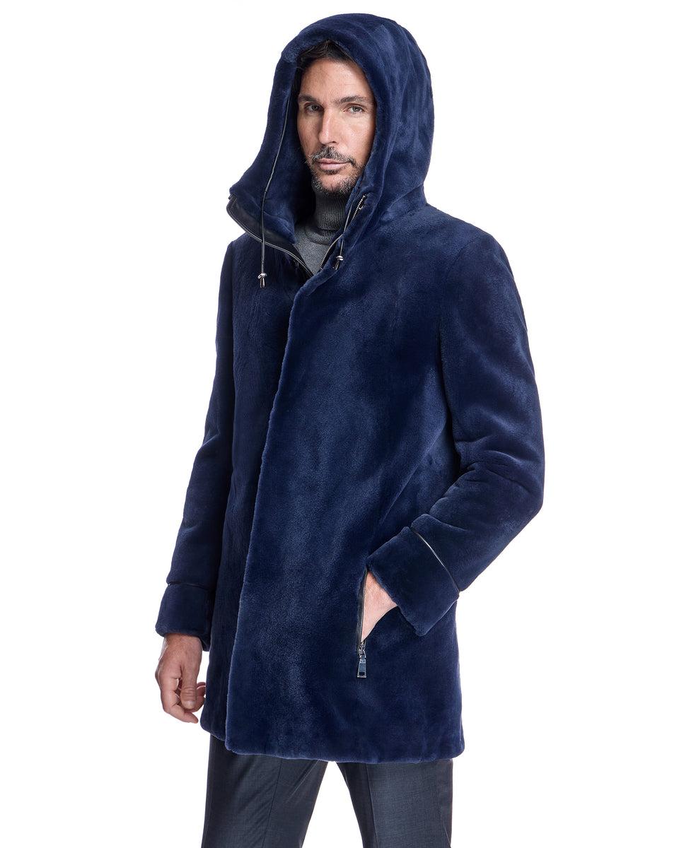 Men's Sheared Mink Hooded Coat Product Image