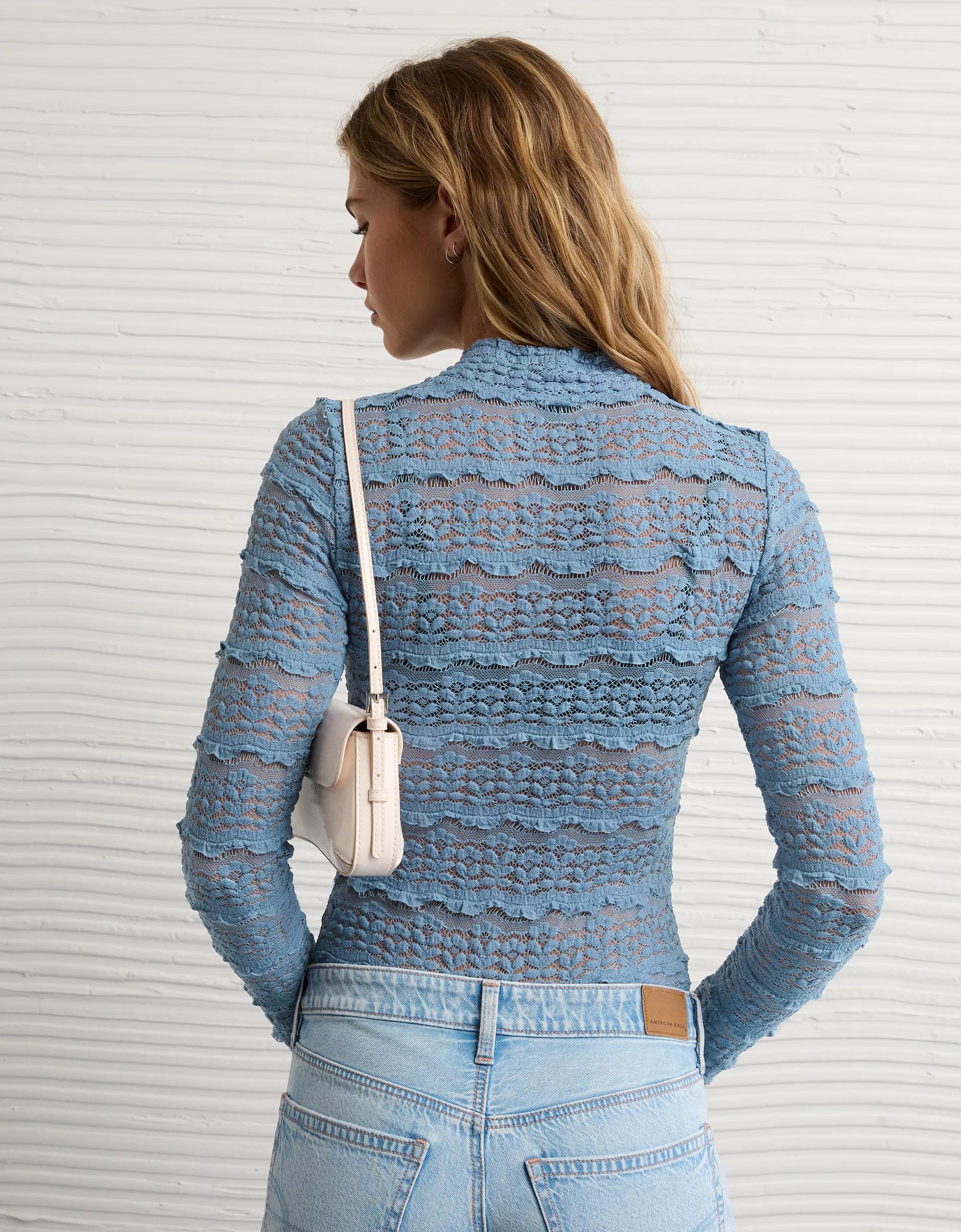 AE Long Sleeve Mock Neck Lace Bodysuit Product Image