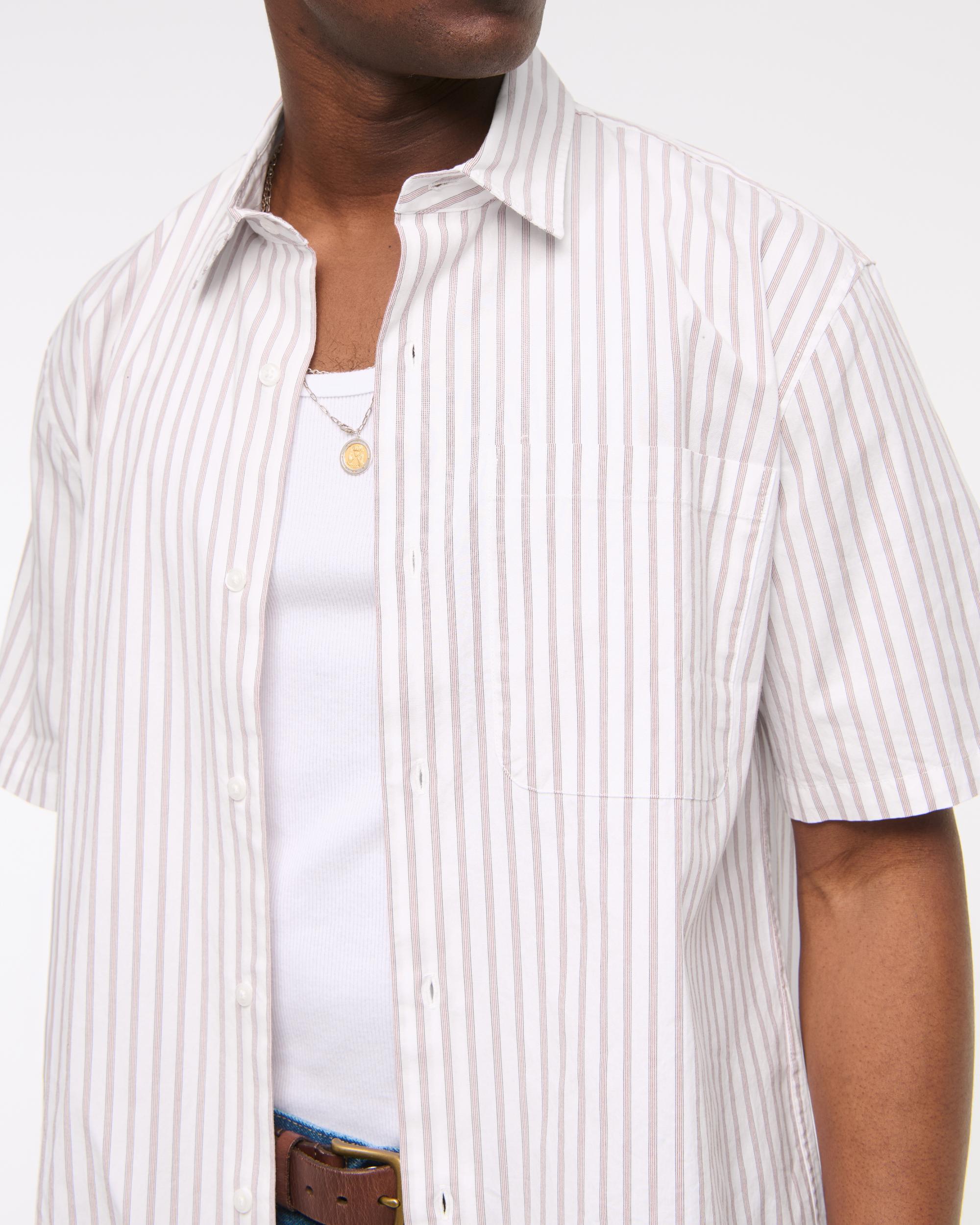 Short-Sleeve Cropped Poplin Button-Up Shirt Product Image