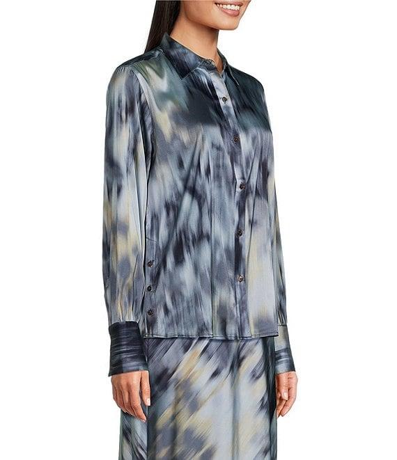 NIC + ZOE Romance Silk Watercolor Blend Print Point Collar Long Sleeve Top Product Image