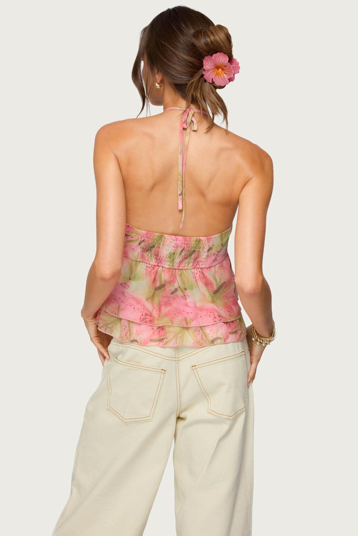 Dragon Lily Layered Chiffon Halter top Product Image