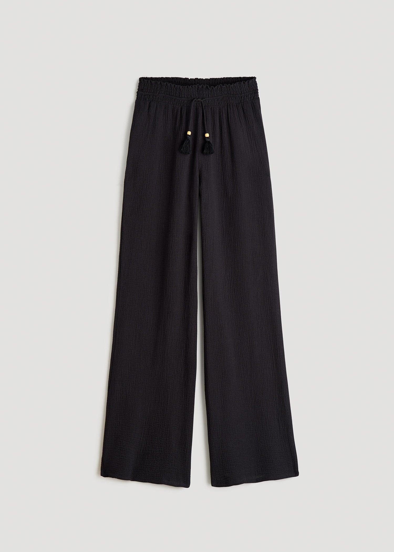 Gauze Cover Up Pants for Tall Women in Black Female Product Image