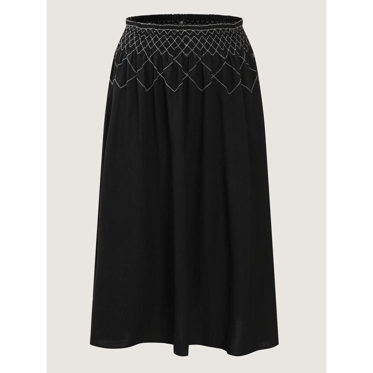 Plus Size Crisscross Waistband Shirred Midi Dress Women Black Leisure Shirred Loose No stretch Side seam pocket Casual Skirts BloomChic 12/L Product Image