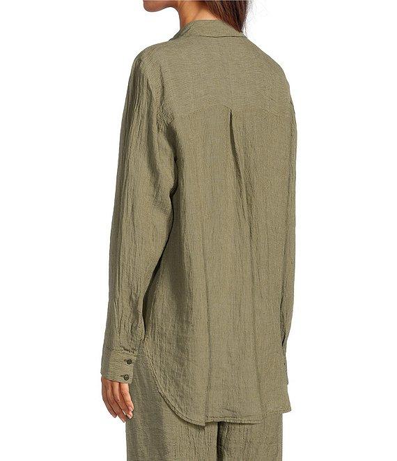 Eileen Fisher Puckered Organic Linen Point Collar Long Sleeve Shirt Product Image