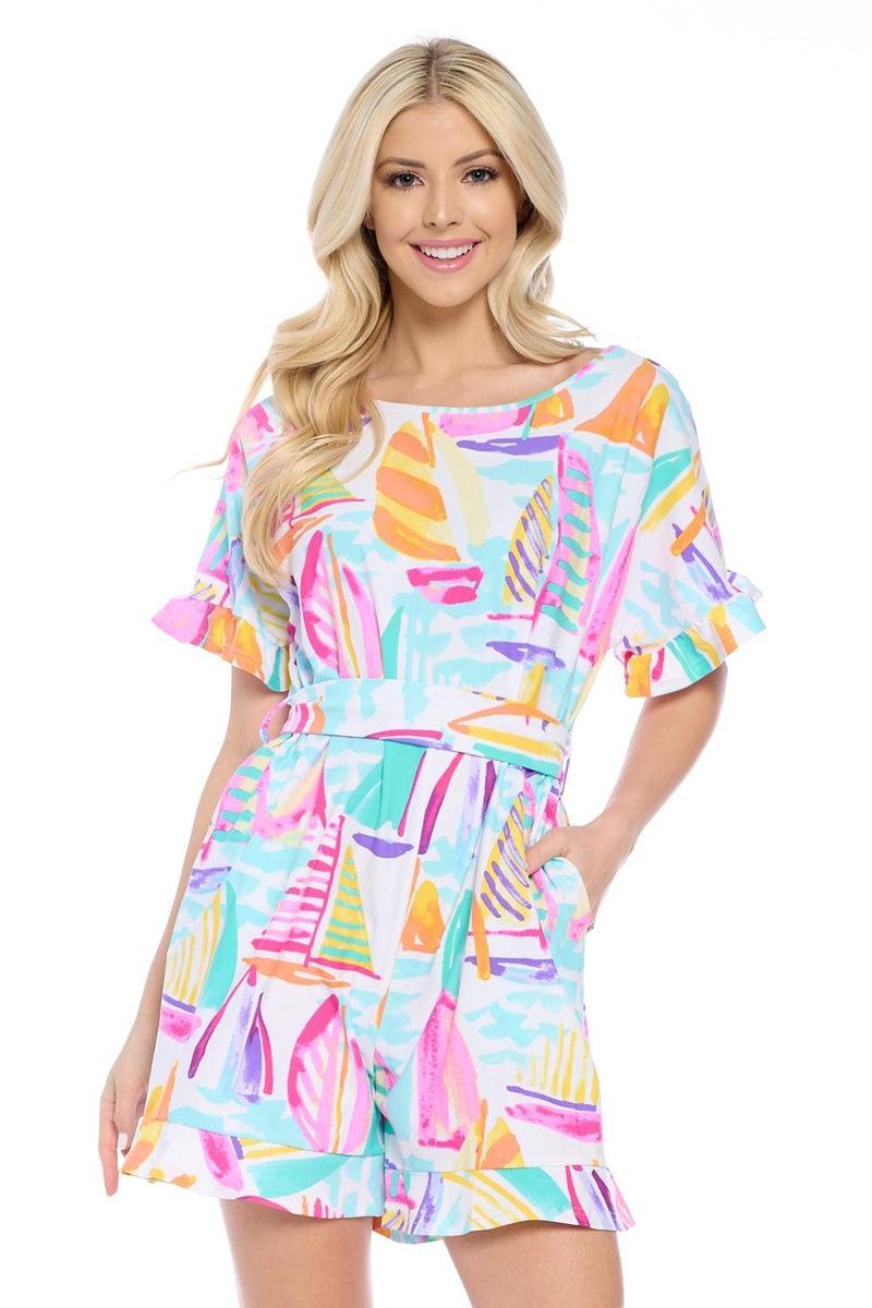 White Sailboat Romper Product Image