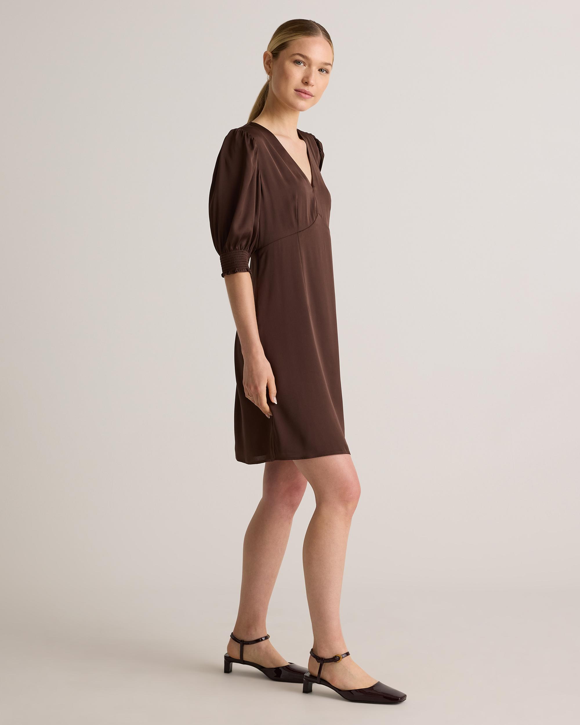 Quince | Women's Washable Stretch Silk Puff Sleeve Mini Dress Mulberry Silk Product Image