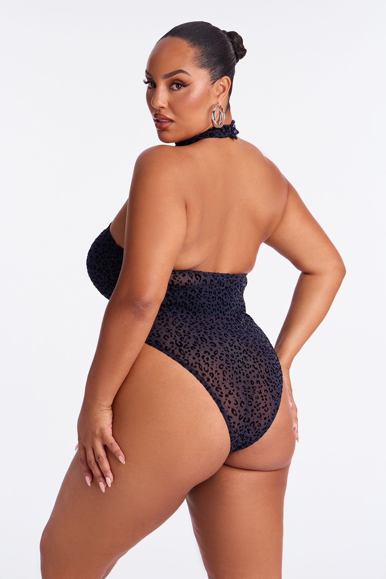 Winnie Flocked Halter Bodysuit - Navy/combo Female Product Image