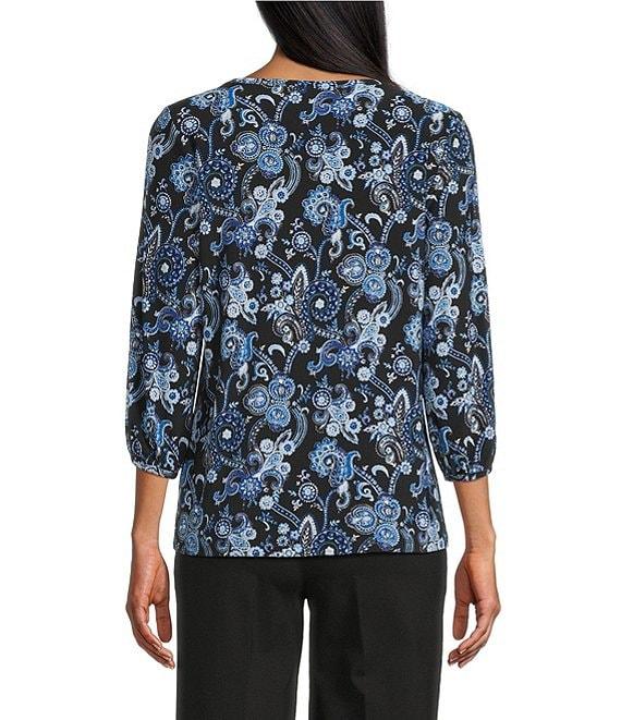 Jones New York Paisley Crew Neck 3/4 Puff Sleeve Top Product Image