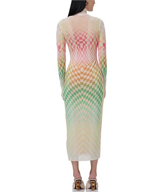 AFRM Shailene Mesh Geometric Print Turtleneck Long Sleeve Midi Dress Product Image