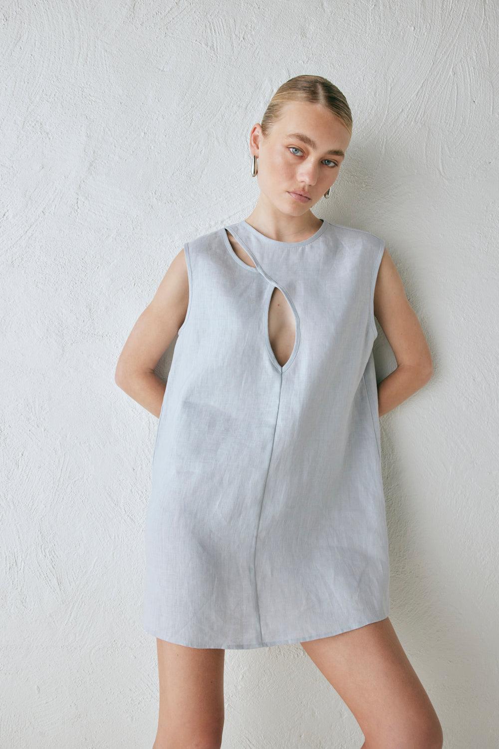 Yuri Linen Mini Dress Powder Product Image
