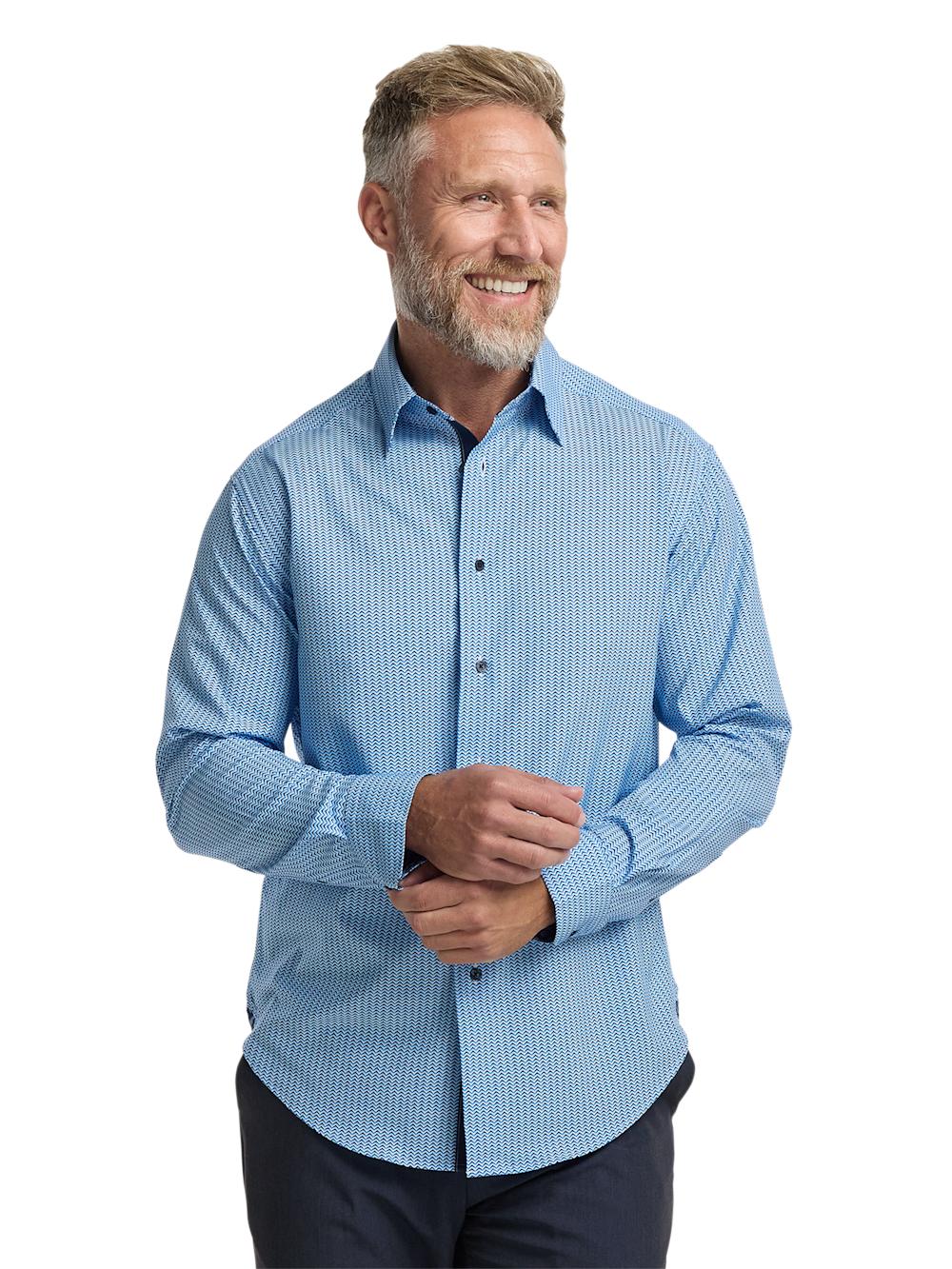 Performance Stretch Chevron Stripe Casual Shirt - Blue Product Image