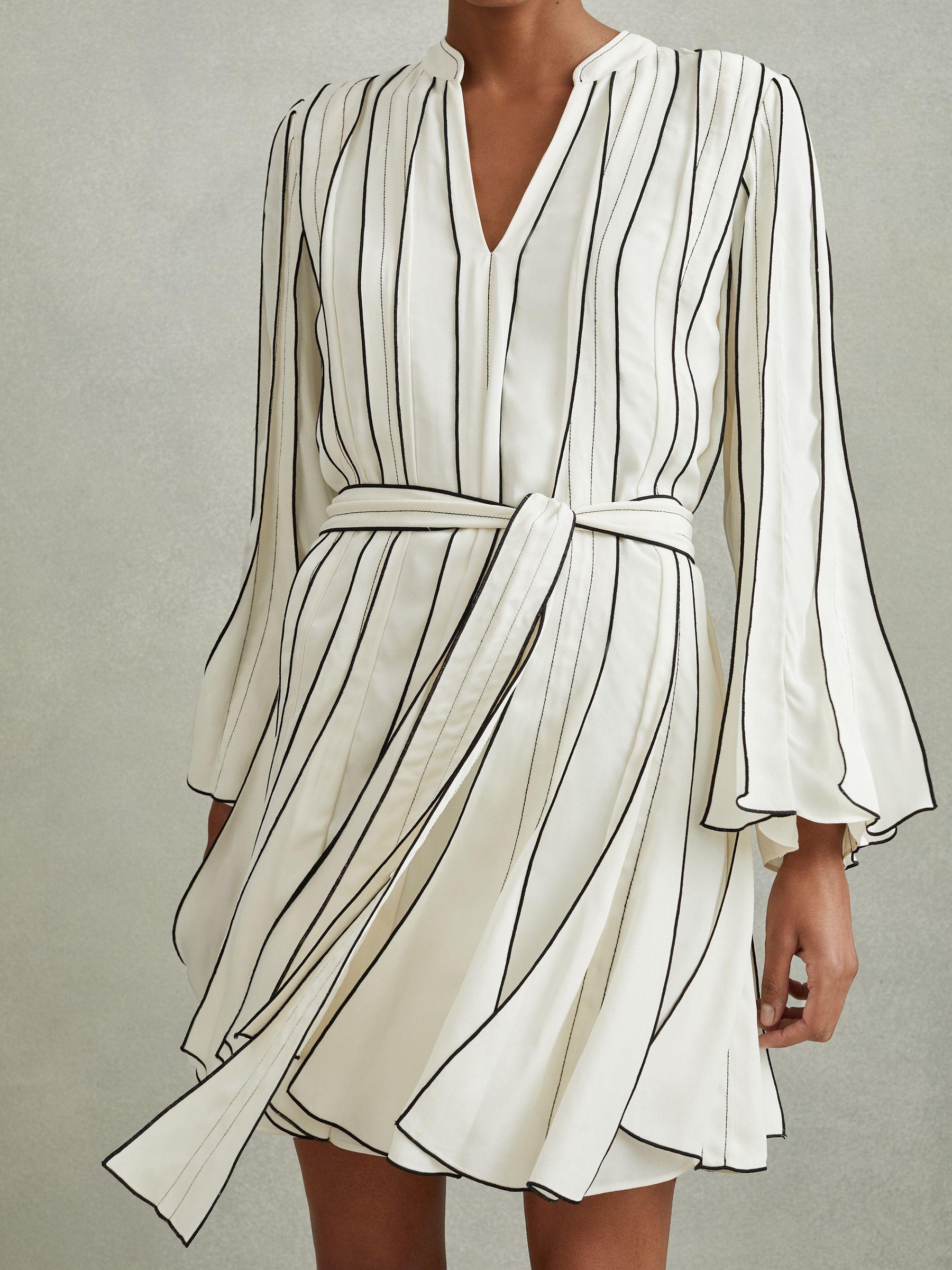 Contrast Ruffle Mini Dress in Ivory Product Image