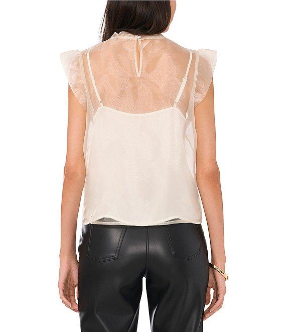 Vince Camuto Woven V-Neck Short Ruffle Sleeve Blouse Product Image