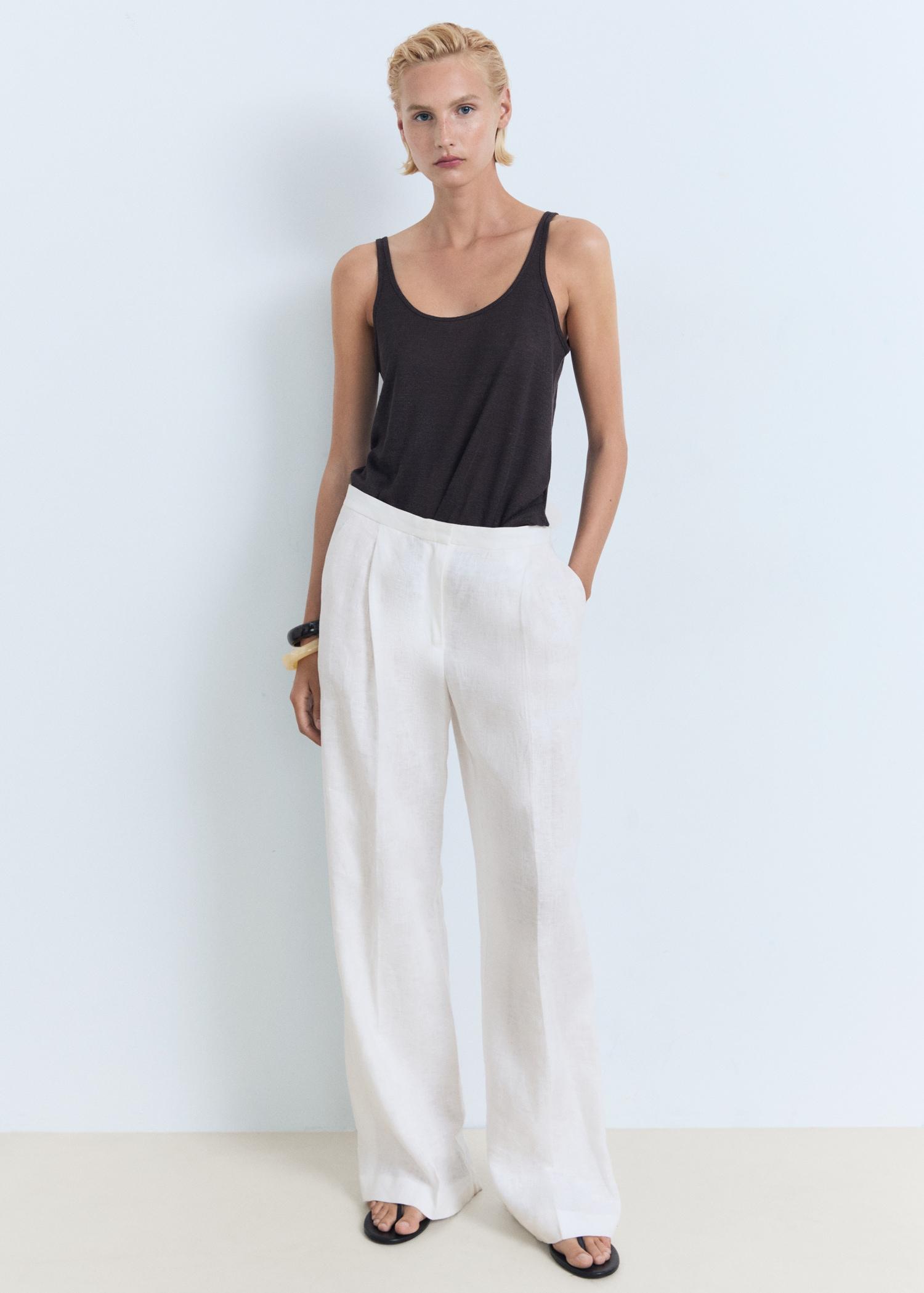 Strappy linen top - Women | MANGO USA Product Image