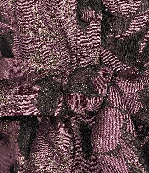 Alex Evenings Collared Neck 3/4 Sleeve Tie Sash Belt Jacquard Ball Gown Product Image