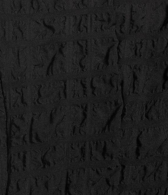 IC Collection Textured Bubble Check Pucker Woven Mock Neck 3/4 Sleeve Asymmetrical Hem Midi A-Line Dress Product Image