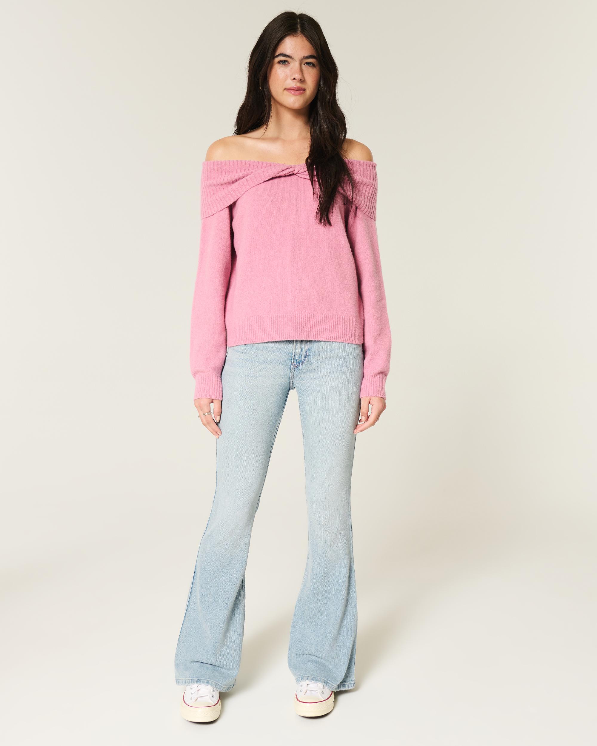 High-Rise Light Wash Heart Stitch Flare Jeans Product Image