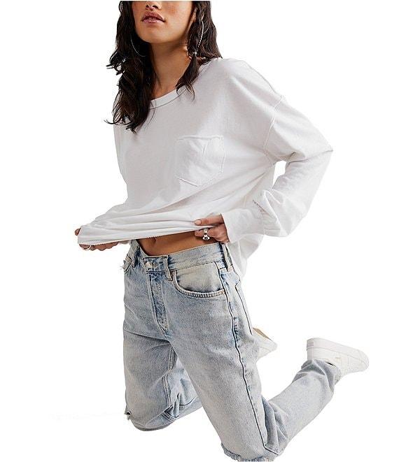 Free People Fade Into You Scoop Neck Long Sleeve Front Pocket Tee Shirt Product Image