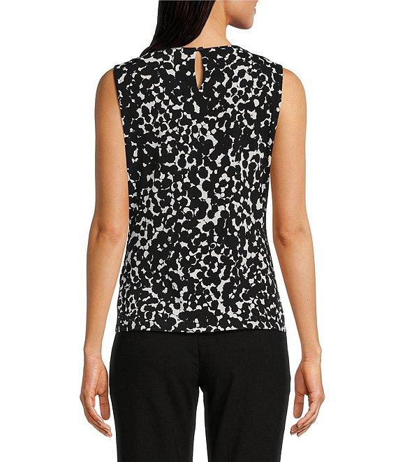 DKNY by Donna Karan Printed Sleeveless Ruched Crew Neck Top Product Image