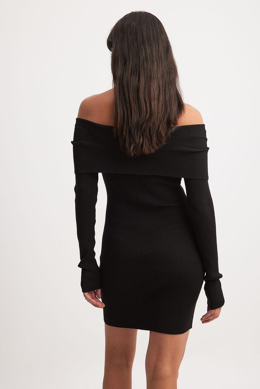 Folded Offshoulder Knitted Mini Dress Product Image