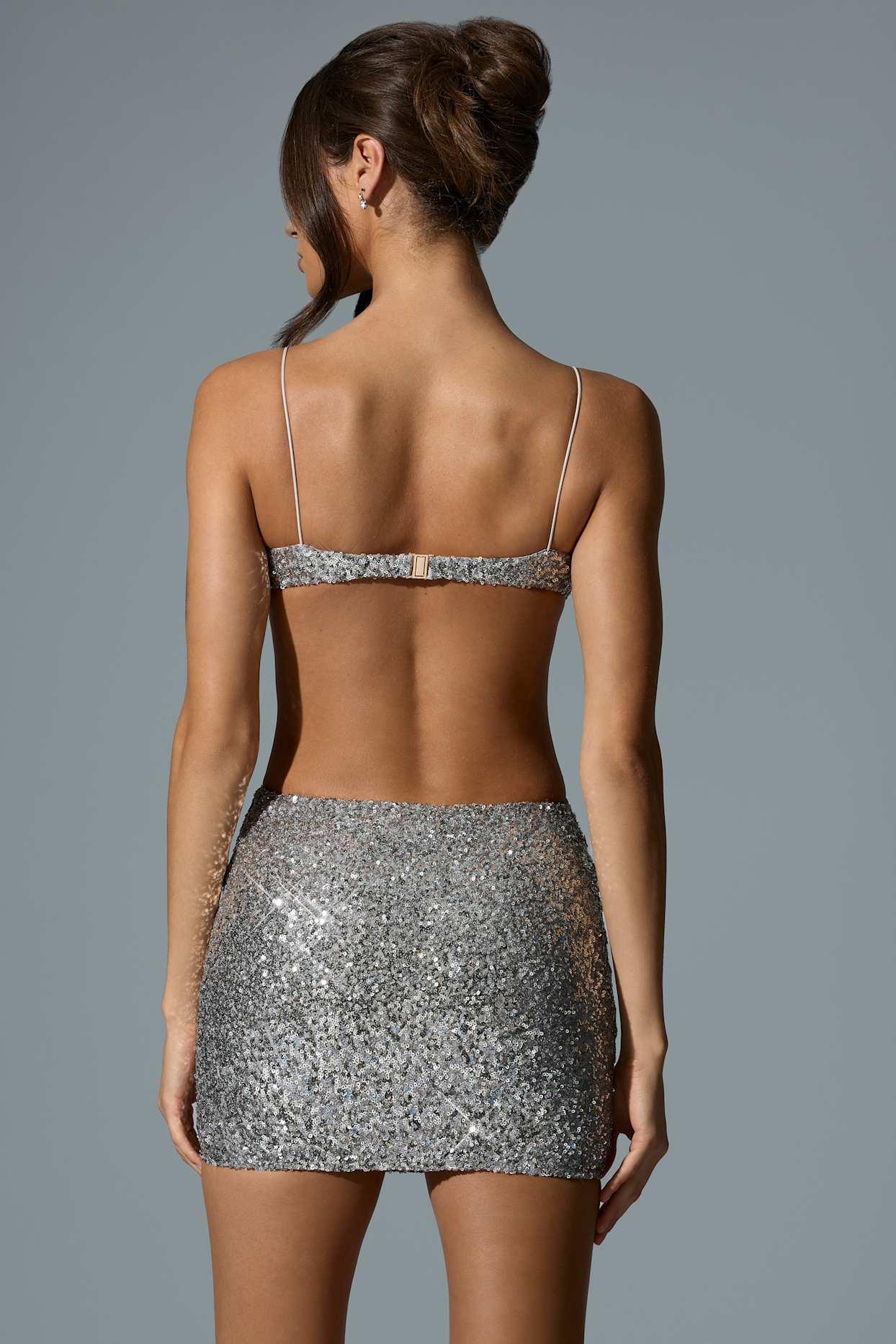Embellished Cut-Out Mini Dress in Silver Product Image