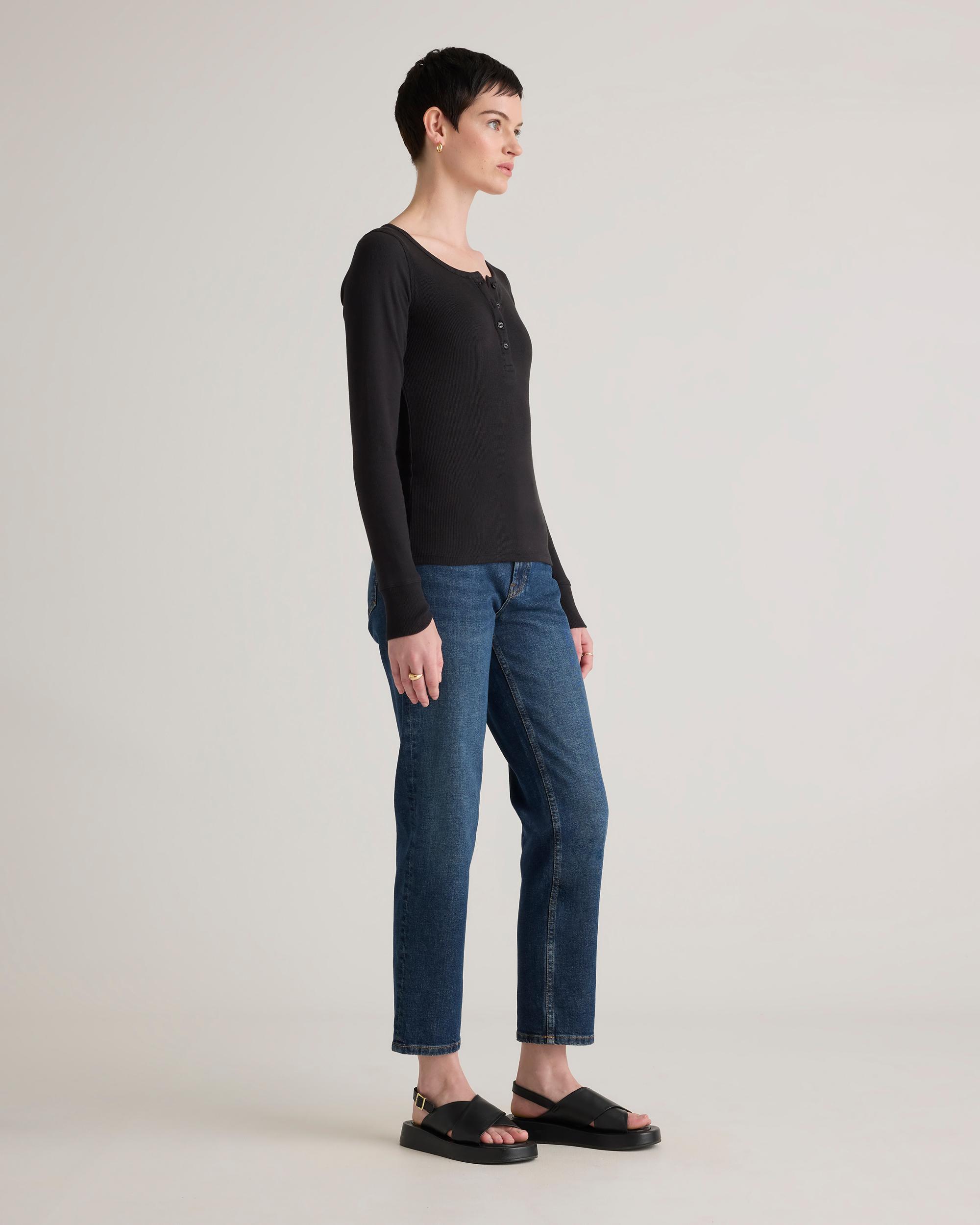 Quince | Women's Micro-Rib Henley Long Sleeve T-Shirt Organic Cotton Product Image