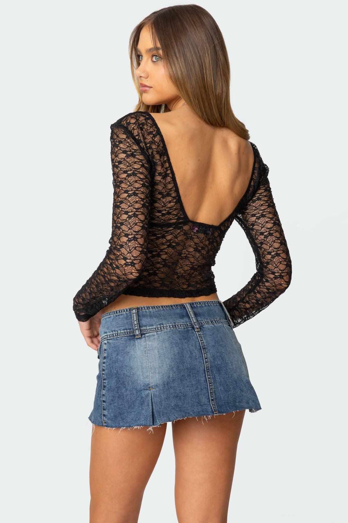 Sheer Lace V Neck Top Product Image