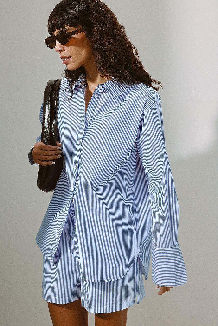 Striped Elastic Waist Cotton Shorts Product Image