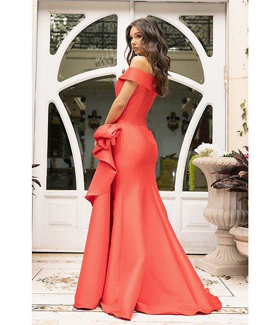 Terani Couture Off-the-Shoulder Ruffle Front Mikado Gown Product Image