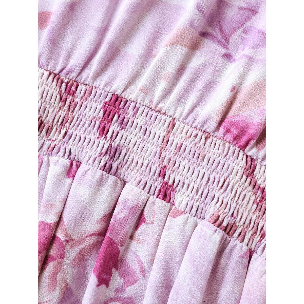 Plus Size Floral Print Halter Neck Stretchy Midi Dress Lavender Women Romantic Halter neck Sleeveless Curvy BloomChic 14-16/1X Product Image