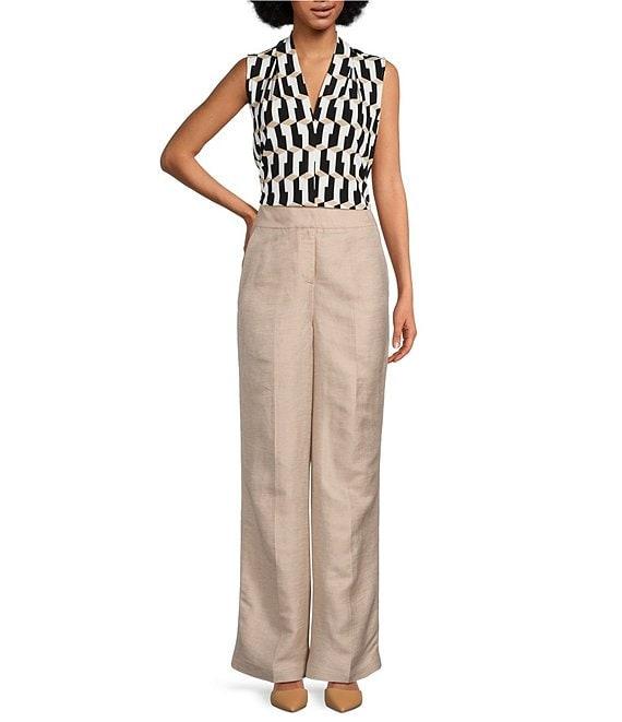 Calvin Klein Linen Blend High Waist Wide Leg Pants Product Image