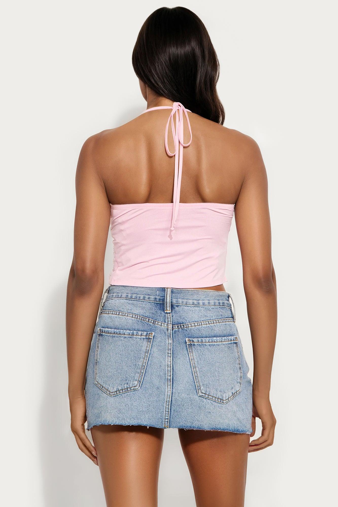 Zadie Flyaway Rhinestone Halter Top - Pink Female Product Image