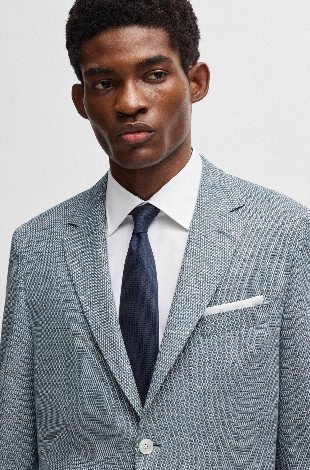 Regular-fit patterned blazer with linen and cotton Product Image