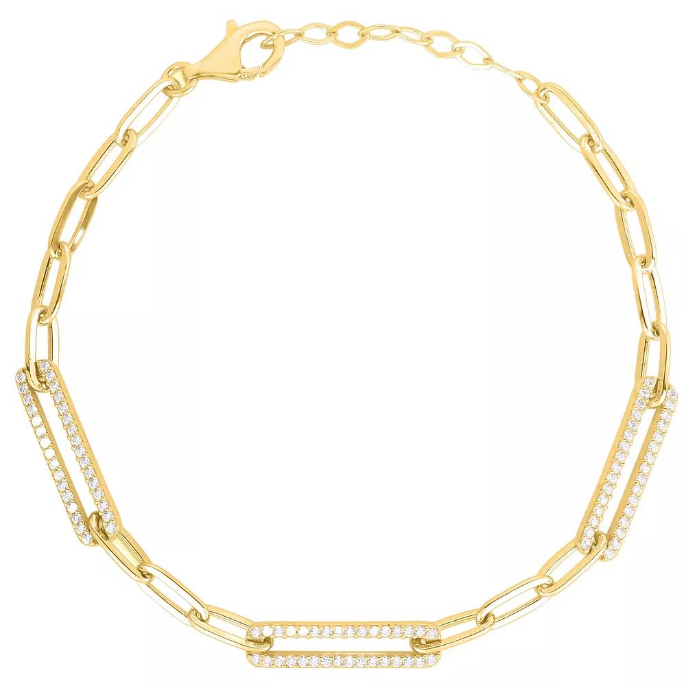 Sunkissed Sterling 14K Gold Over Silver Cubic Zirconia Paperclip Chain Bracelet, Women's, Size: 8", Gold Tone Product Image