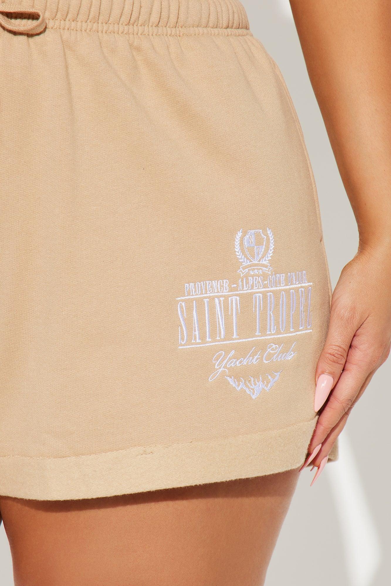 St. Tropez Embroidered Shorts - Taupe Product Image