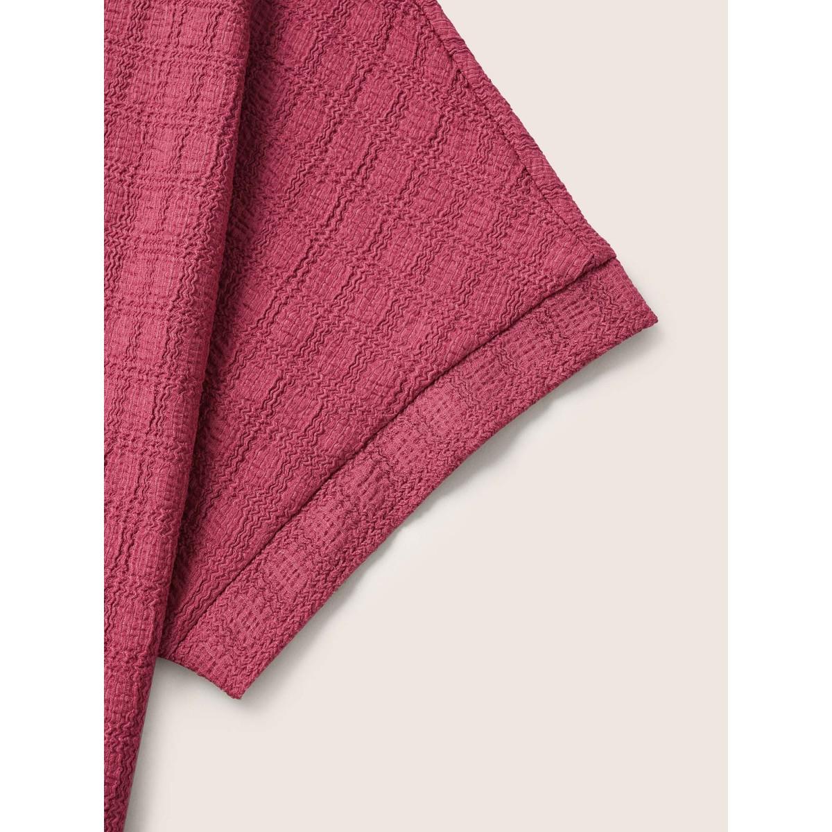 Plus Size Plain Textured Jacquard Dolman Sleeve T-shirt Pink Women Elegant Non Plain Round Neck Everyday T-shirts BloomChic 18-20/2X Product Image