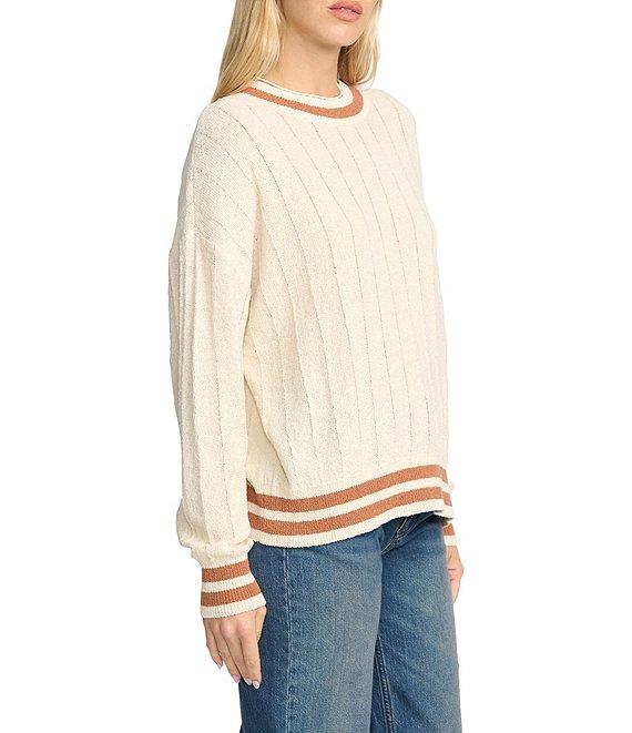 Billabong Classic Days Striped Trim Long Sleeve Open Weave Loose Knit Sweater Product Image
