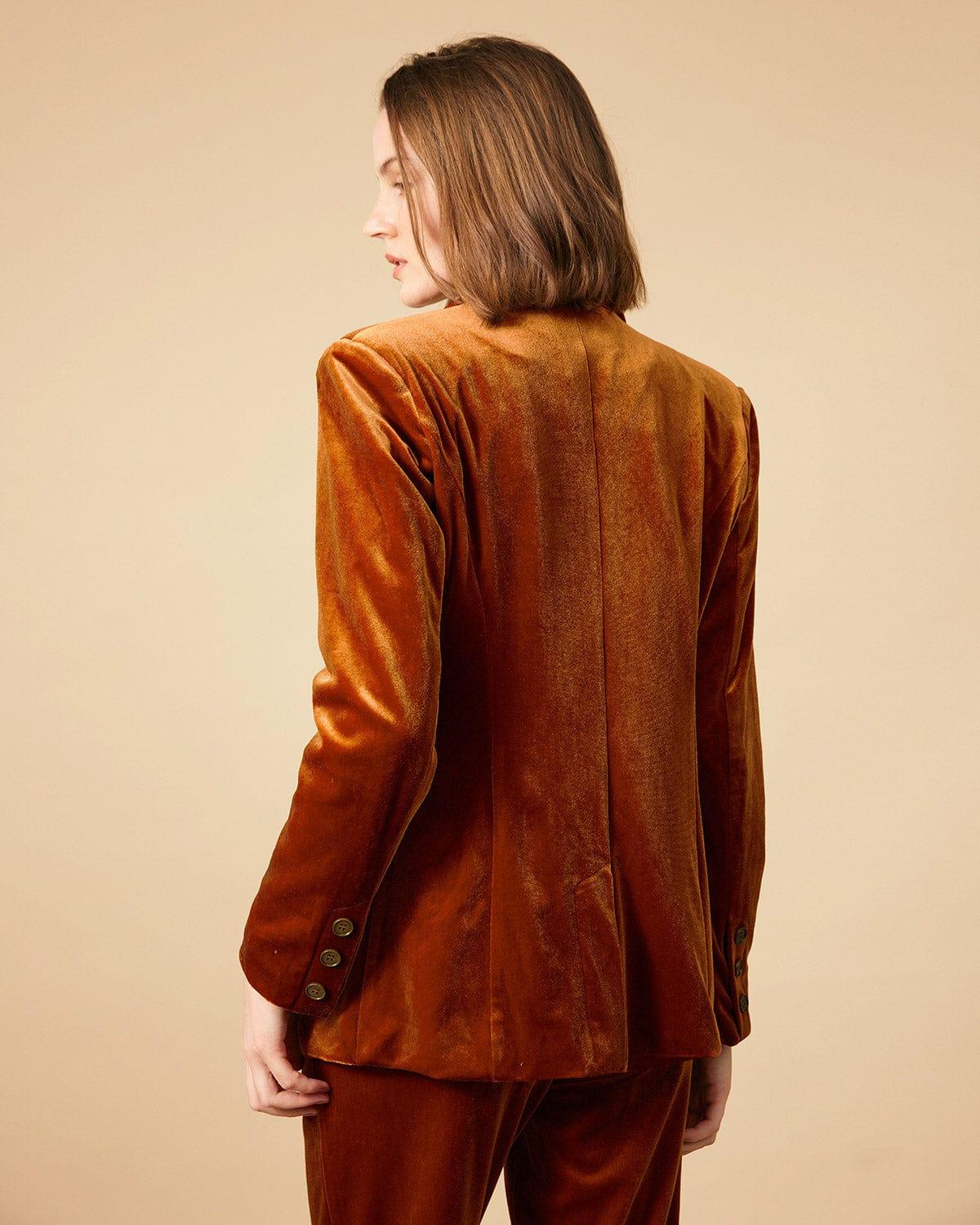 The Collared Double-breasted Velvet Blazer Product Image