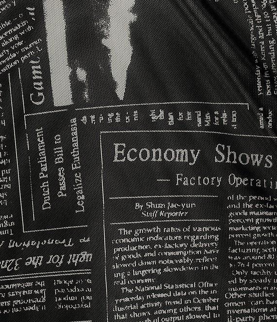 IC Collection Mesh Newspaper Print Round Neck Long Sleeve Top Product Image