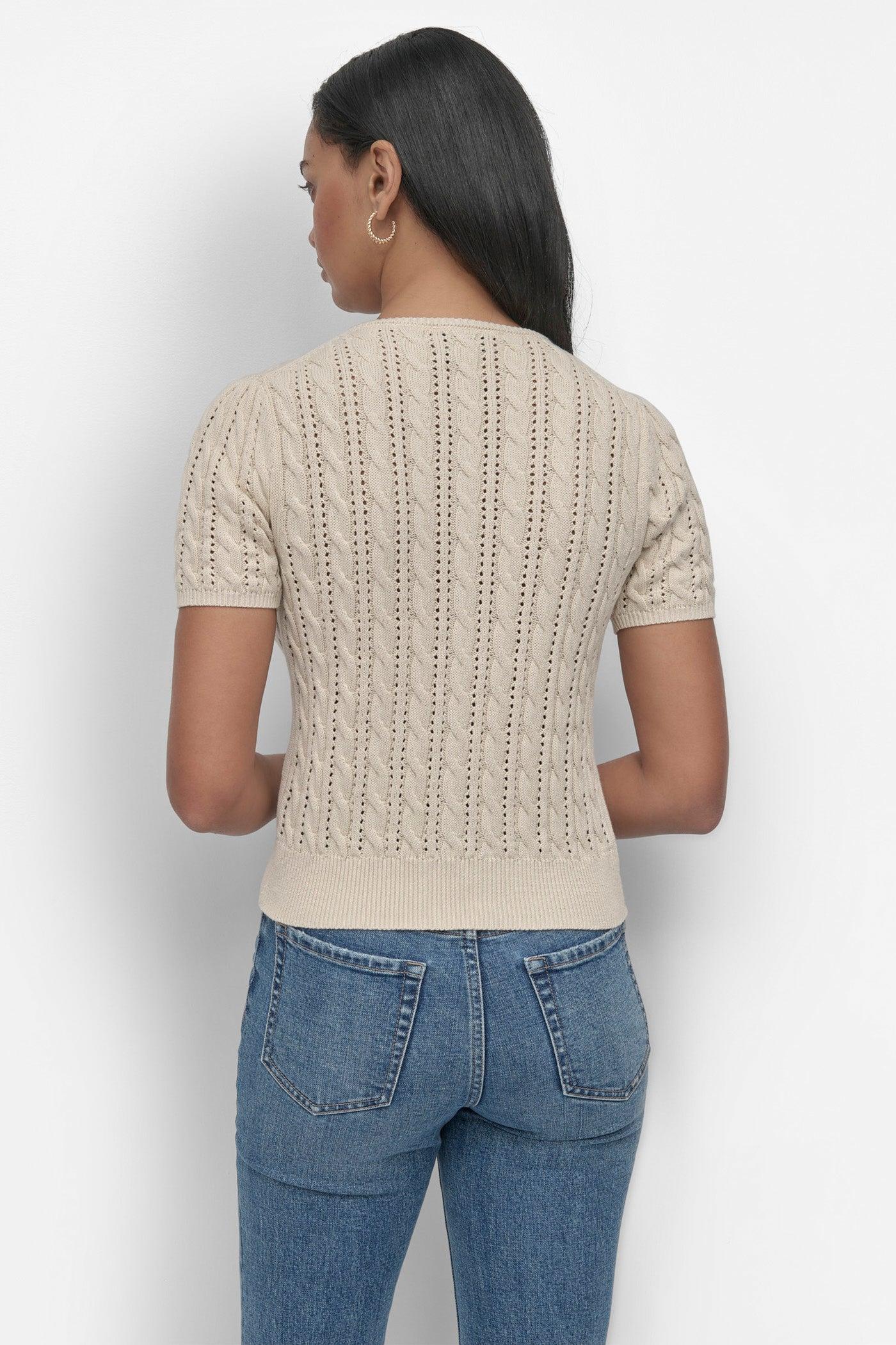 PUFF SLEEVE POINTELLE STITCH CREW NECK Product Image