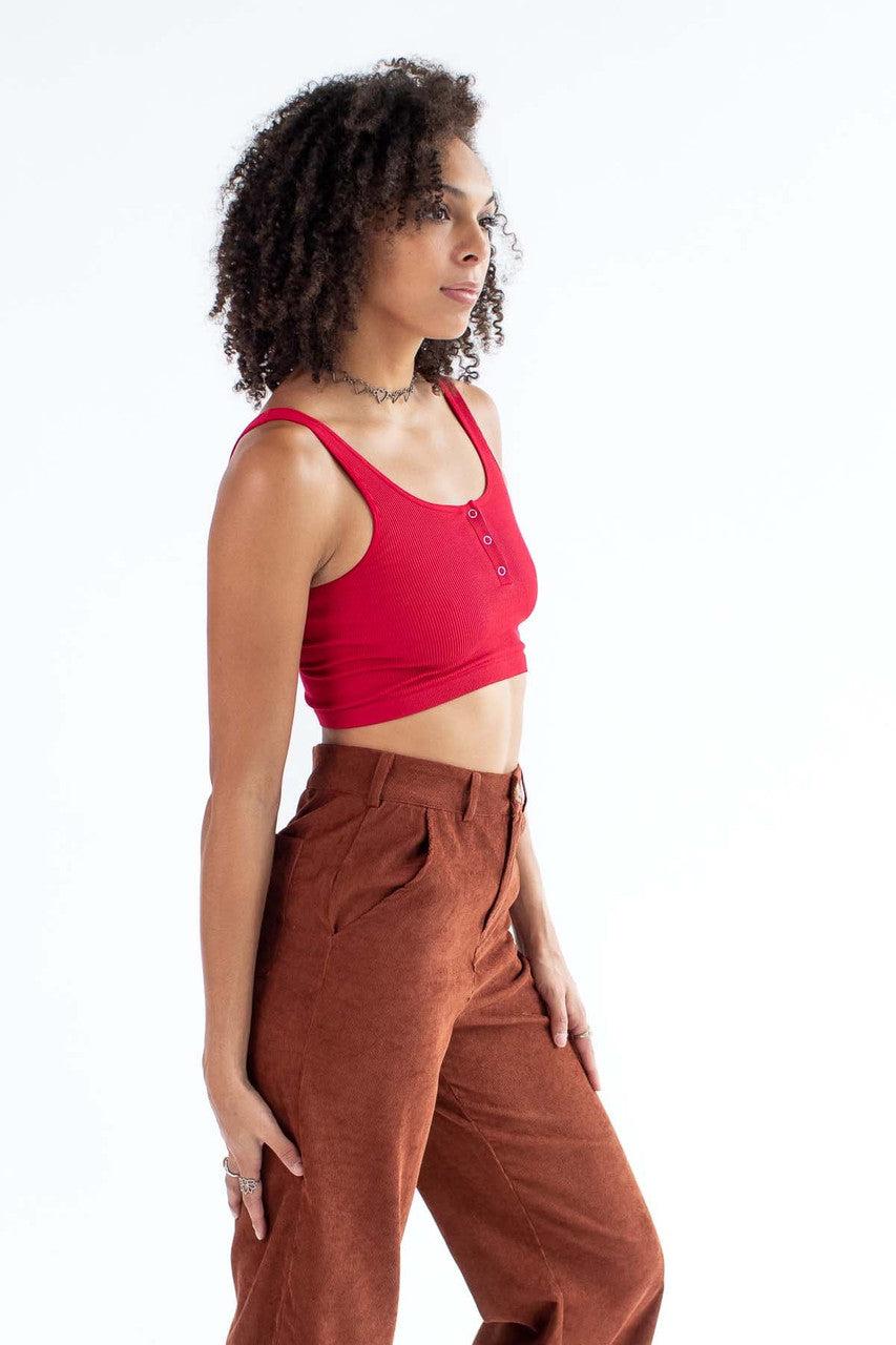 Red Seamless Henley Tank Top Product Image