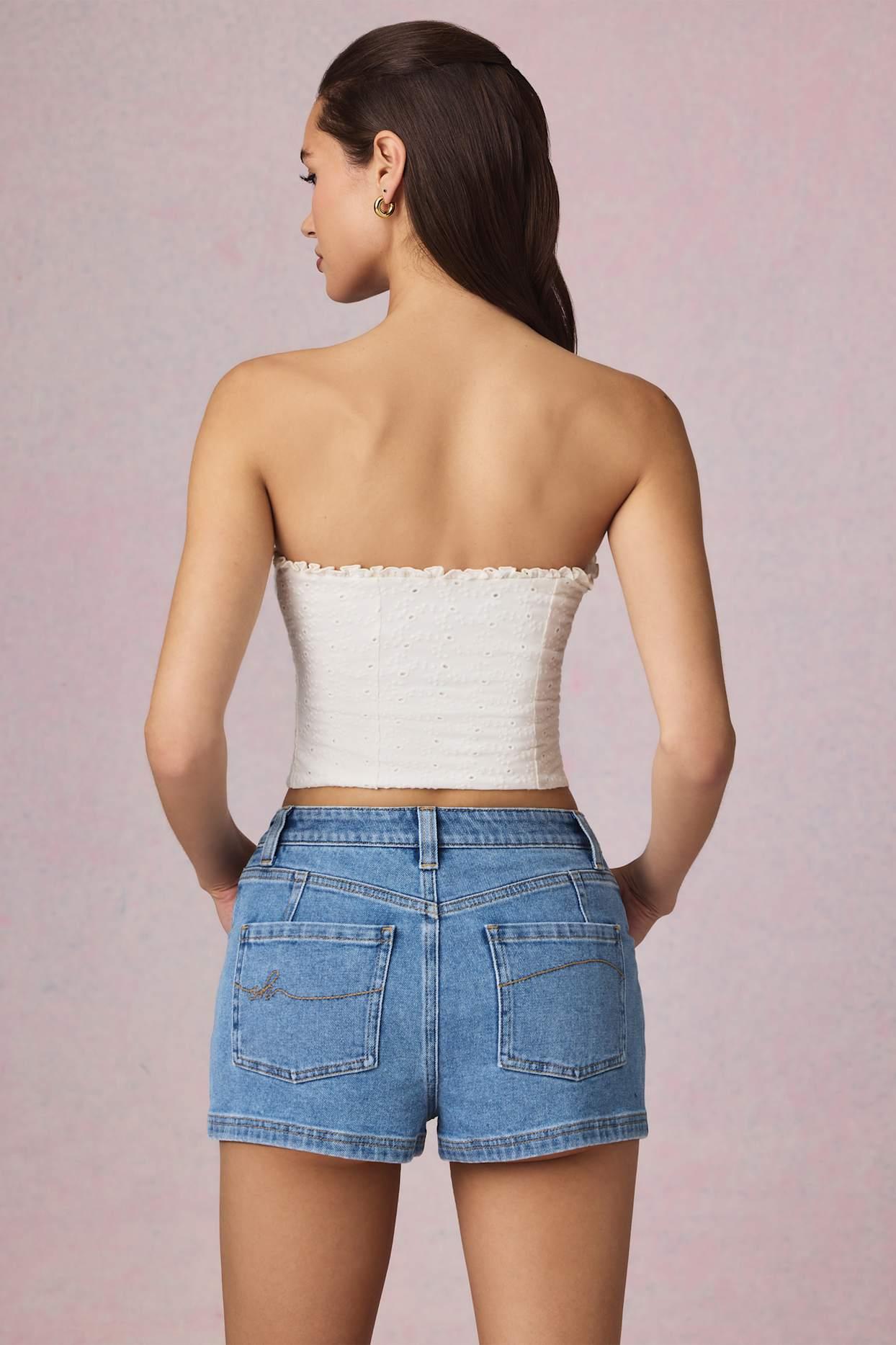 High-Waist A-Line Shorts in Mid-Blue Wash Product Image