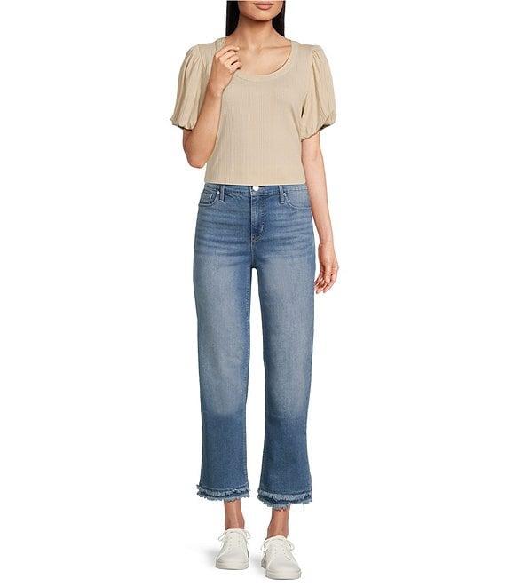 Code Bleu High Rise Straight Double Fray Hem Ankle Jeans Product Image